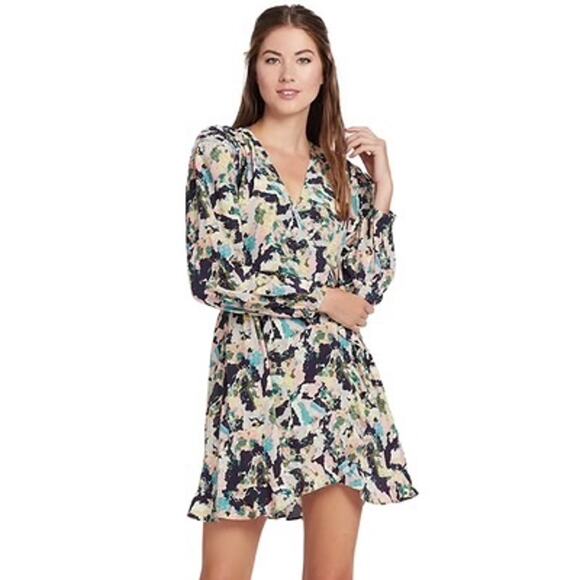 IRO Bloomy Multicolor Abstract Long Sleeve Wrap Mini Dress - Picture 1 of 11
